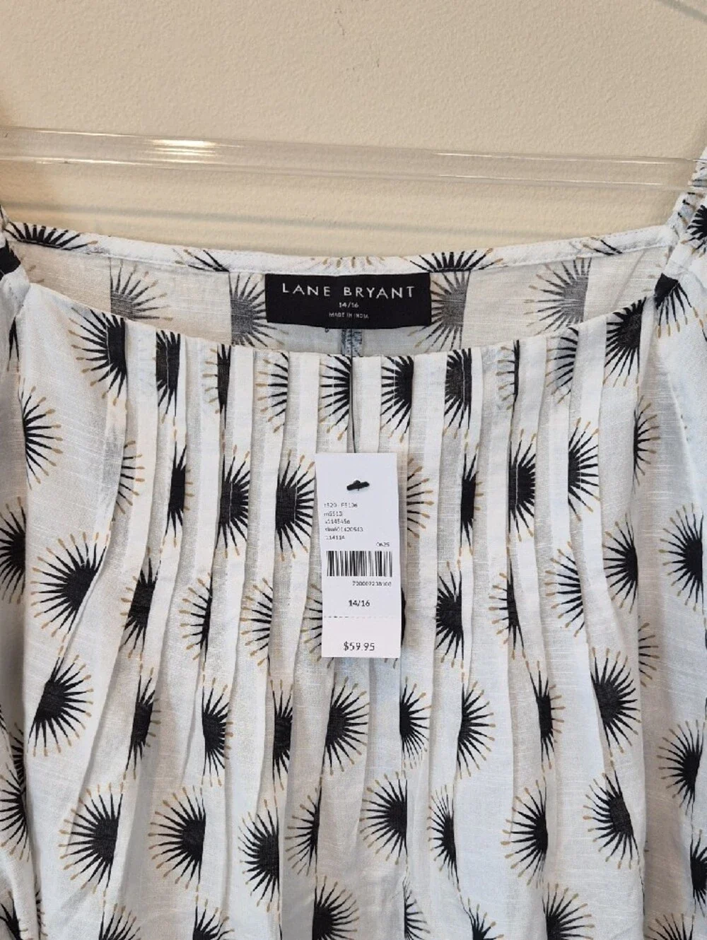 Lane Bryant Cotton Black & White Sunburst Puff Sleeve Blouse